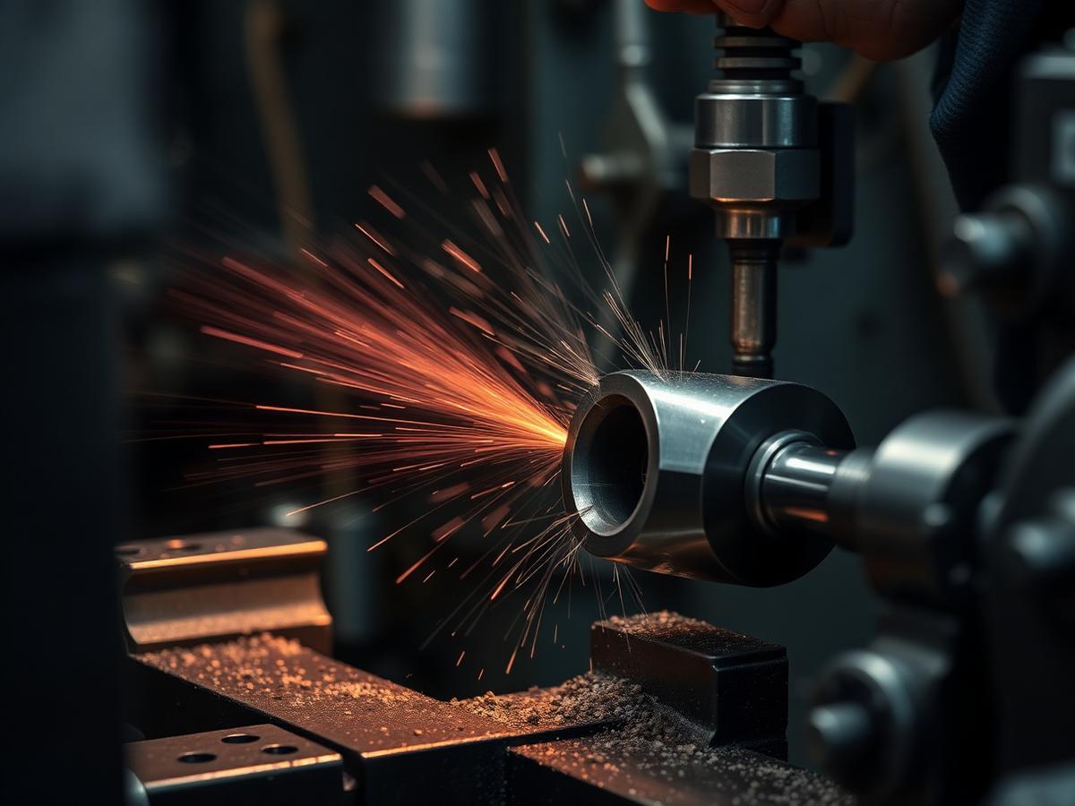 Machinist turning a pump shaft on a lathe in the IPA machine shop